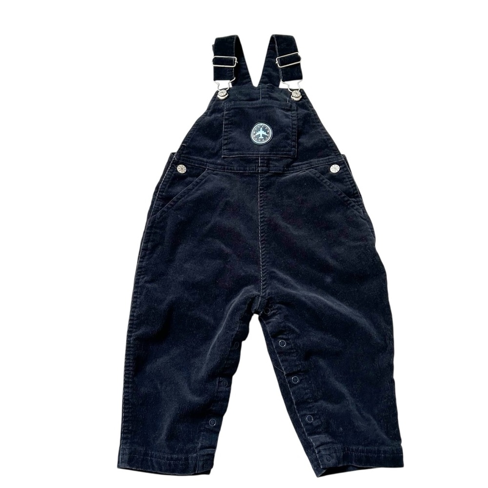Black Corduroy Toddler Boy Overalls Compass/ Airplane Appliqué Cotton-Blend